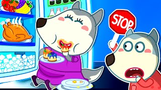 Stop Mommy Wolf Dont Overeat  Stories About Mommy Wolf Family  Cartoons for Kids [upl. by Nomolos270]