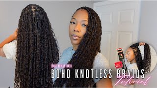 FULL KNOTLESS BOHO BRAIDS TUTORIAL  100 Human Hair  YWigs [upl. by Selegna]