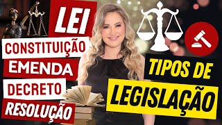 LEGISLAÇÃO  Constituição Emenda Leis Medida Provisória Decreto Resolução  TIPOS DE NORMAS [upl. by Wandie]