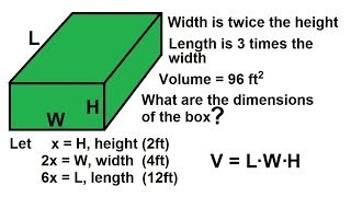 PreCalculus  Algebra Fundamental Review 33 of 80 Review of Word Problems Volume of a Box [upl. by Aitat350]