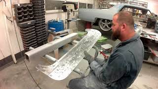 Repairing a Fender Skirt on a 1965 cadillac  filling a shaved cowl [upl. by Osric471]