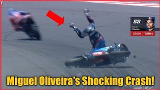 Watch 🔴 Miguel Oliveira’s frightening crash in Indonesia that resulted in a fractured right wrist [upl. by Eelnayr]