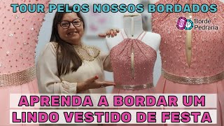 Vestido de FestaMadrinha Bordado com Pedrarias  Aprenda os Detalhes desse bordado Lindo [upl. by Aicena365]