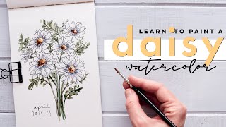 Daisy Art  Beginner Watercolor  Drawing Tutorial [upl. by Elauqsap]