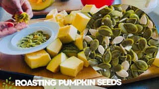 Roasting Green Pumpkin Seeds  Pumpkin season  Freezer meals  Winter meals and snacks easy [upl. by Yetnruoc899]