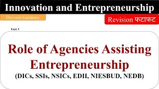 Role of agencies assisting entrepreneurshipDICs SSIs NSICs EDII NIESBUD NEDB Entrepreneurship [upl. by Aneelak]