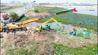 Amazing Heavy Recovery Excavator Stuck In Deep Mud Sand In Lake KOBELCO SK210LC Long Arm [upl. by Nylhsoj]