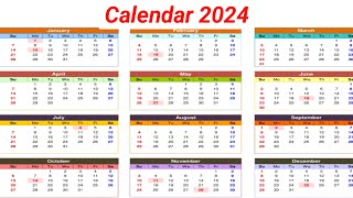 Calendar 2024 with Holidays  Kalendar 2024  Hindu festival with holidays 2024  New Calendar 2024 [upl. by Gayler]