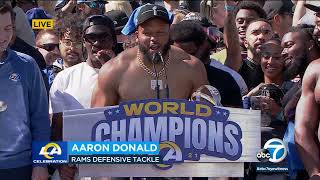 Rams celebrate Super Bowl victory with parade fan rally at LA Coliseum l ABC7 [upl. by Ahcsatan933]