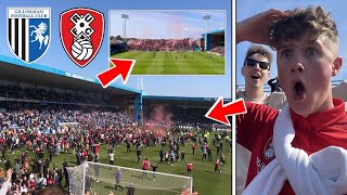 2500 ROTHERHAM AWAY FANS GOING CRAZY vs GILLINGHAM ￼VLOG PROMOTION PARTY PYROS PITCH INVASIONS [upl. by Erotavlas]