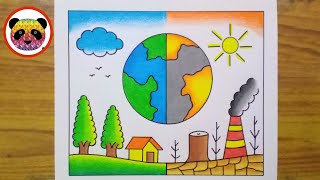 Environment Day Drawing  World Environment Day Drawing  Save Nature Drawing  Environment Drawing [upl. by Arinaid]