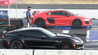 Zo6 Corvette vs Audi R8  drag racing [upl. by Warring]