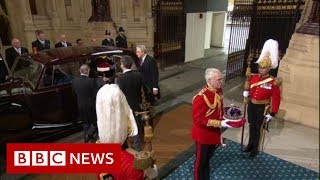 Queens Speech Queens crown arrives in Palace of Westminster BBC News [upl. by Anawak]