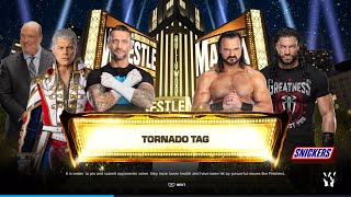 WWE 2k24 Wrestlemania Cody Rhodes amp Cm Punk vs Drew McIntyre amp Roman Reigns wwe wwe2k24 [upl. by Morrie]