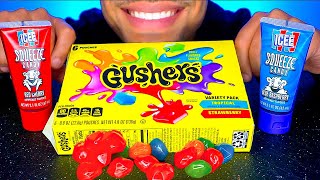 ASMR Eating Candy Gushers Icee Squeeze Candy Red amp Blue Flavors Mukbang No Talking Jerry [upl. by Enyad791]