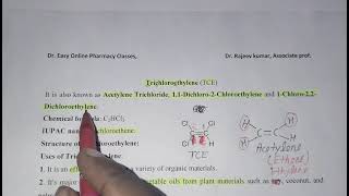 Trichloroethylenestructure uses pharmacyTCEacetylene trichloride122trichloroethylenechemis [upl. by Garth933]