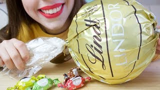 ASMR Giant LINDT CHOCOLATE BALL  Pralines Macarons CHEWY Eating Sounds [upl. by Aynuat]