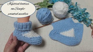 How to Knit Baby Booties Shoes tutorialon Singlepointed needles [upl. by Guthrie]