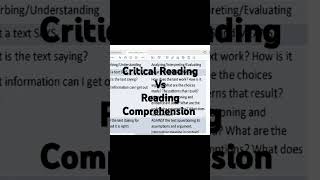 Critical Reading Vs Reading Comprehension readingcomprehension criticalreading englishlanguage [upl. by Bal]