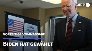 Biden gibt Stimme für USPräsidentenwahl ab  AFP [upl. by Yruok732]