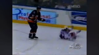 March 11 2007 NY Islanders Chris Simon Suspended for Clubbing Rangers Ryan Hollweg in face WNBCTV [upl. by Yarised]