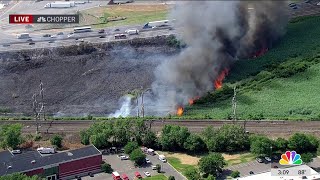 Crews battling brush fire in Secaucus near train tracks NJ turnpike [upl. by Mcdade]