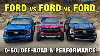 Comparing Ford F150s F150 Raptor F150 Tremor amp F150 FX4  060 OffRoad Performance [upl. by Nanni]