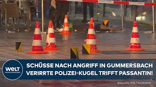 GUMMERSBACH Verirrte PolizeiKugel trifft Passantin Schüsse in Fußgängerzone nach MesserAngriff [upl. by Raynor576]