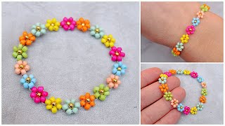 PULSERA de FLORES con mostacillachaquiras elástica TUTORIAL paso a paso [upl. by Liamsi932]