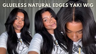 No Bald Cap Its Giving Silk Press Most Realistic Natural Edges Glueless Yaki Wig  Ft Hairvivi [upl. by Ydasahc]