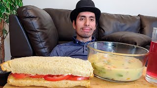 CHICKEN CREAM AND VEGETABLES SOUP WITH GIANT CRUNCHY TOMATO SANDWICH MUKBANG EATING SHOW [upl. by Condon]