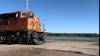 BNSF 8751 leads a mega coal train with NS ACe 1223 BNSF MACe 9991 and sticker unit BNSF 6078 [upl. by Ninos]