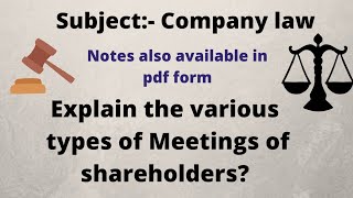 Explain the various types of Meetings of shareholders [upl. by Arlie]