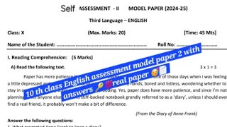 10 th class English assessment model paper 2 with answers 🔑 💯real paper 🥳📄 [upl. by Anerbes859]