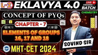 EKLAVYA 40  L2 ELEMENTS OF GROUPS 16 17 amp 18  Sovind Sir  MHTCET 2024  BEST Teacher  HSC [upl. by Anigroeg]