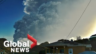 La Soufriere volcano explodes again launching ash clouds across Caribbean [upl. by Guinna930]