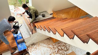 How To Building Wooden Stair Railing  Wood Worker Install Wooden Stair Handrail In The New House [upl. by Kimble]