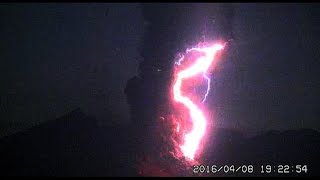 4082016  Intense Volcanic Lightning in South Japan at Sakurajima Volcano [upl. by Ailee]