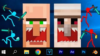 Stickman vs Minecraft Animation VILLAGER and GOLEM SCARY MOUTH Animation vs Minecraft Cartoon [upl. by Grosz]