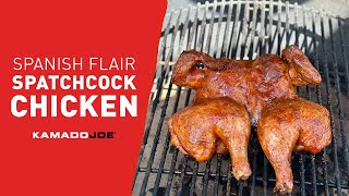 Spanish Flair Spatchcock Chicken  Kamado Joe Recipe [upl. by Brendon]