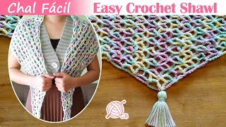 ENG Sub EASY TRIANGLE CROCHET SHAWL FOR BEGINNERS  Chal Fácil Punto Estrella [upl. by Jules805]