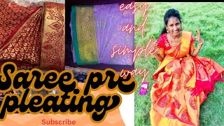 Saree pre pleating in other way pleats amp saree draping 😍 amp Ironing amp box folding ampeasy and simple [upl. by Ahsilat]