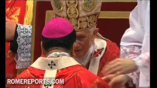 Pope presents the pallium to archbishop Tagle of Manila and Yeom Soo Jung of Korea [upl. by Haldes270]