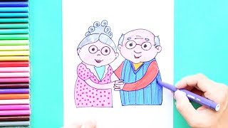 How to draw Grandparents Grandparents Day [upl. by Lehte]