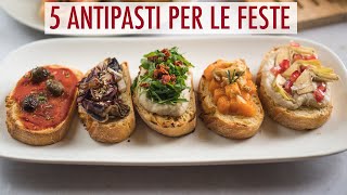 5 BRUSCHETTE 100 VEGETALI i nostri CROSTINI perfetti come antipasti per le feste  Elefanteveg [upl. by Cozza]