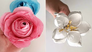 5 Easy Flower Making Using Tissue Paper  DIY Craft Ideas  Home Decor [upl. by Hnahk]