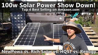 Top 4 Amazoncom 100w Solar Panels Tested Renogy vs HQST vs Rich Solar vs NewPowa [upl. by Tiloine]