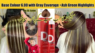 Ash Green Highlights On Treated hair with Base Colour How To Blonde Highlights with Grey coverage [upl. by Moishe]