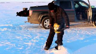 Drilling for Ice Fishing North Dakota [upl. by Dorthea682]