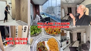 TEMİZLİĞE BAŞLADIM KAR YAĞDI😅😊HALILARI SERECEK YER ARADIMAYAKKABILIK TEMİZLİĞİ DUVARLAR SİLİNDİ [upl. by Uaerraj]